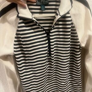 LRL Ralph Lauren  Striped Black and White Quarter-Zip Sweater